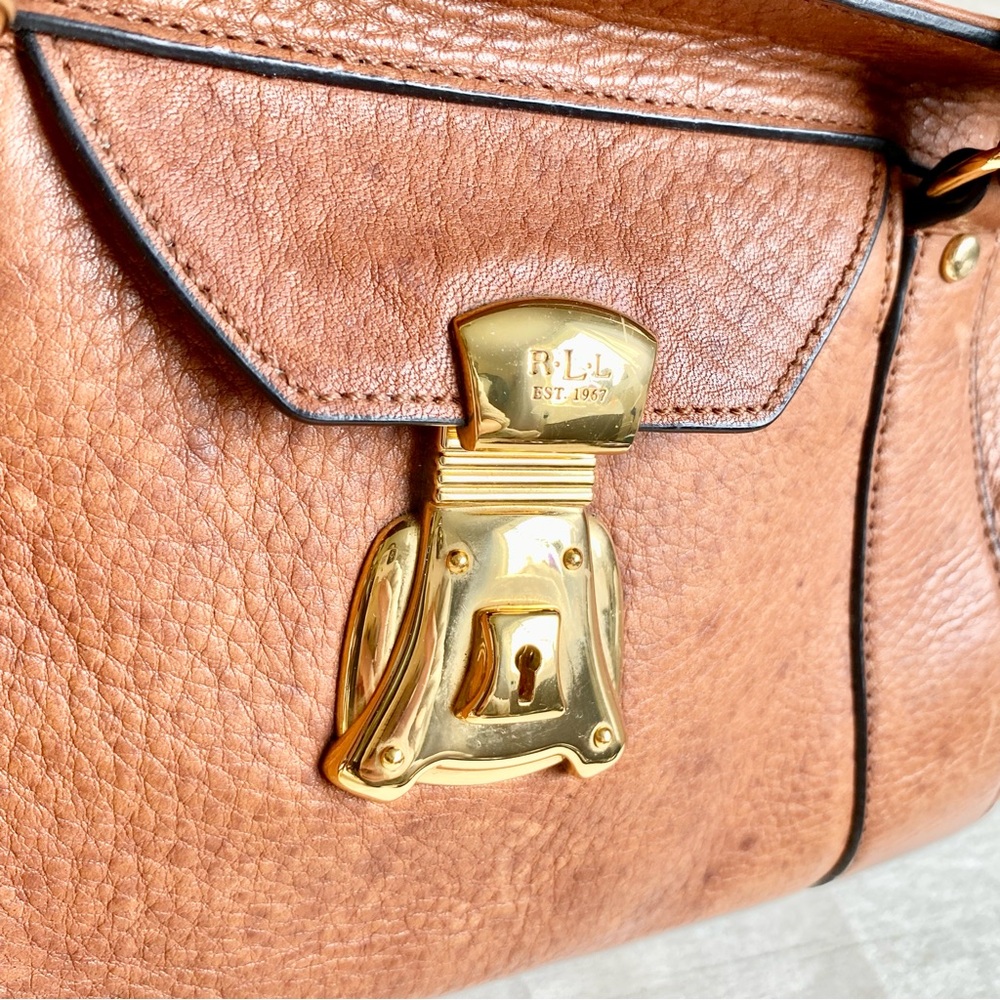 Vintage Ralph Lauren Caramel handbag old money gold hardware - Picture 2 of 14